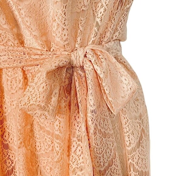 Jessica Simpson Size 10 Pastel Peach Lace Dress With Tie Waist & Keyhole Closure - Picture 5 of 10